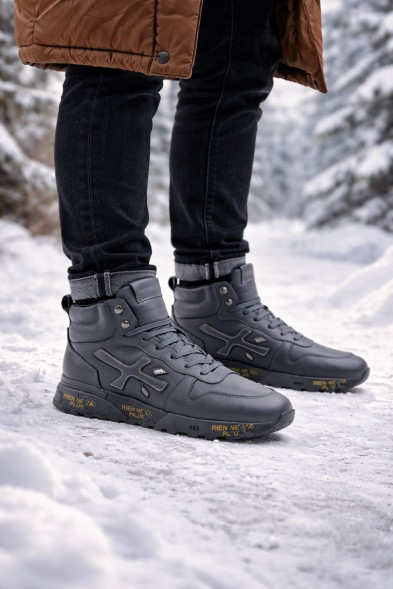 Мужские зимние кроссовки Premiata Leather High Man Winter Grey
