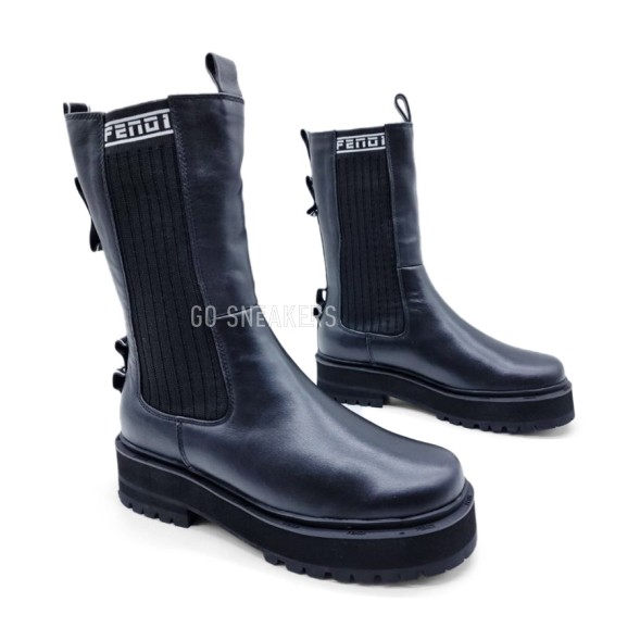 Женские зимние сапожки Fendi Winter Leather Black/White