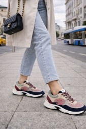 Chanel Tweed Sneakers Beige/Pink/Grey