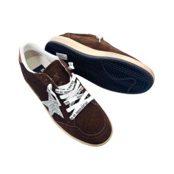 Golden Goose Ball Star Brown Suede with Silver Glitter Star
