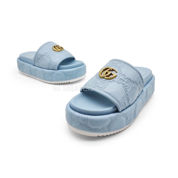 Женские шлепки Gucci Flip-flops Platform Double G Light Blue